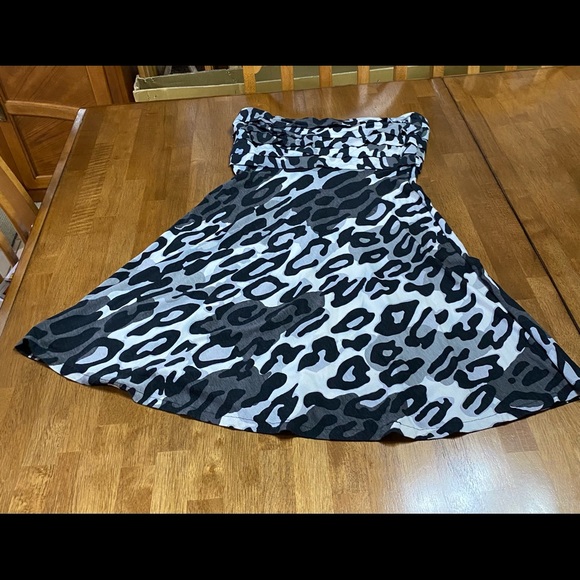 Cache Black, white & Gray camouflage animal print tube top A Line Short Dress L - Picture 3 of 8